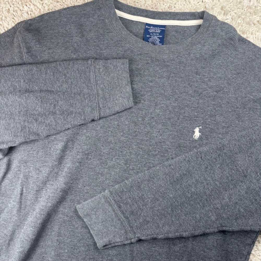 Polo Ralph Lauren Mens‎ Sleepwear XL Gray Waffle Knit Thermal Shirt Loungewear